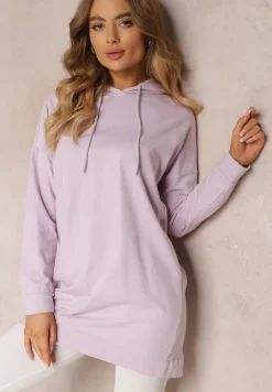 Fioletowa Bluza z Kapturem o Wydłużonym Fasonie Estera