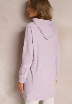 Fioletowa Bluza z Kapturem o Wydłużonym Fasonie Estera