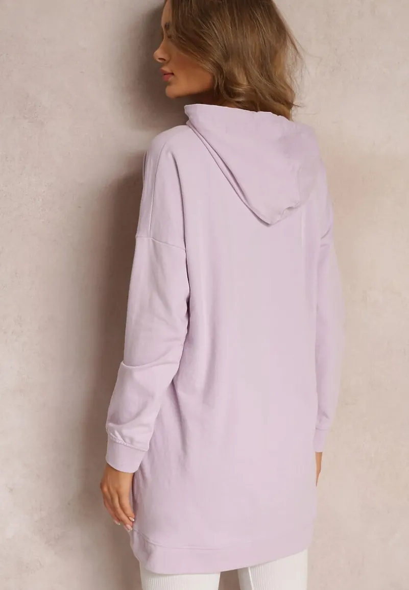 Fioletowa Bluza z Kapturem o Wydłużonym Fasonie Estera