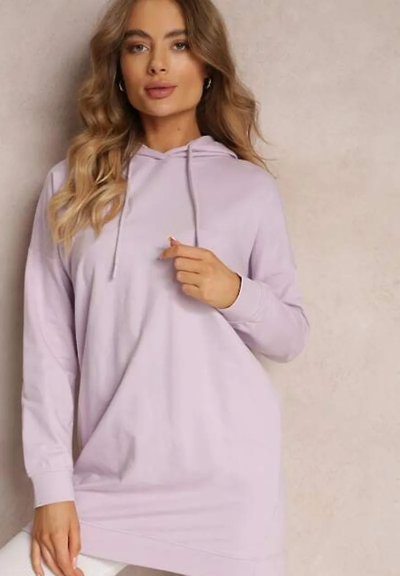 Fioletowa Bluza z Kapturem o Wydłużonym Fasonie Estera