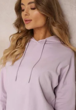 Fioletowa Bluza z Kapturem o Wydłużonym Fasonie Estera