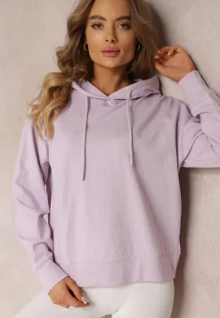 Fioletowa Gładka Bluza przez Głowę z Kapturem i Długimi Rękawami Eilee