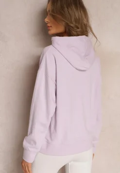 Fioletowa Gładka Bluza przez Głowę z Kapturem i Długimi Rękawami Eilee