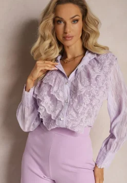 Fioletowa Koszula z Błyszczącą Nitką i Haftowanymi Wstawkami Daizee