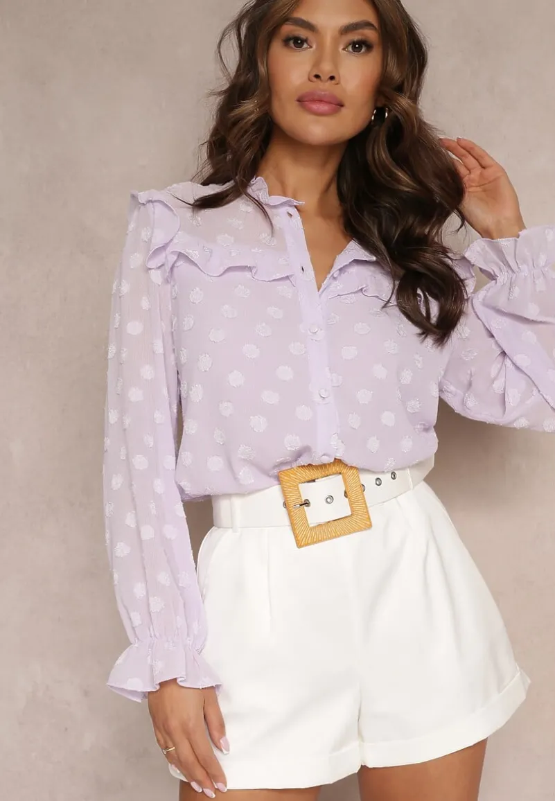 Fioletowa Koszula z Ozdobnymi Mankietami i Dekoltem Kerra