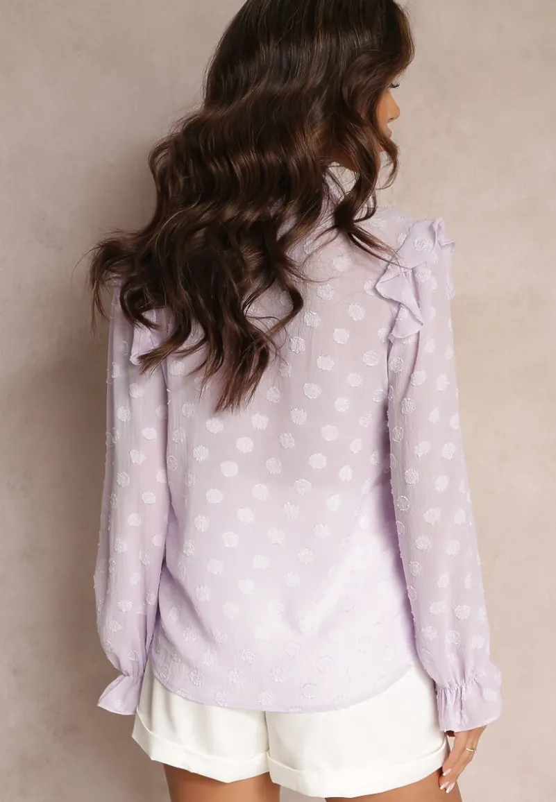 Fioletowa Koszula z Ozdobnymi Mankietami i Dekoltem Kerra