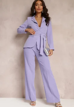 Fioletowa Marynarka z Wiązanym Paskiem Actosa