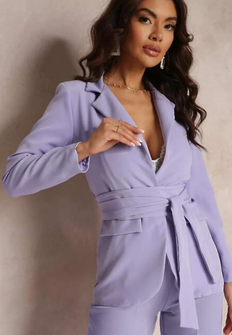 Fioletowa Marynarka z Wiązanym Paskiem Actosa