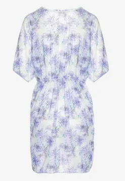 Fioletowa Narzutka Plażowa z Wiązaniem w Kwiatowy Wzór Mevelaura