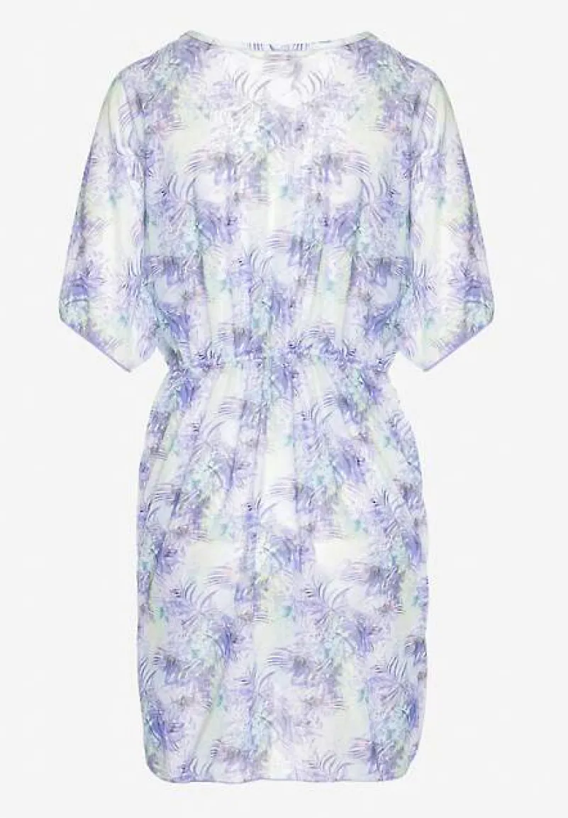 Fioletowa Narzutka Plażowa z Wiązaniem w Kwiatowy Wzór Mevelaura