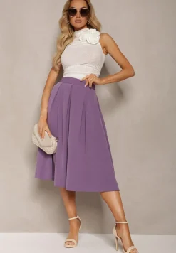 Fioletowa Spódnica Midi z Szerokim Plisowaniem i Rozkloszowanym Dołem Helenesa