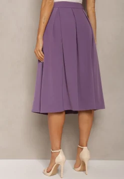 Fioletowa Spódnica Midi z Szerokim Plisowaniem i Rozkloszowanym Dołem Helenesa