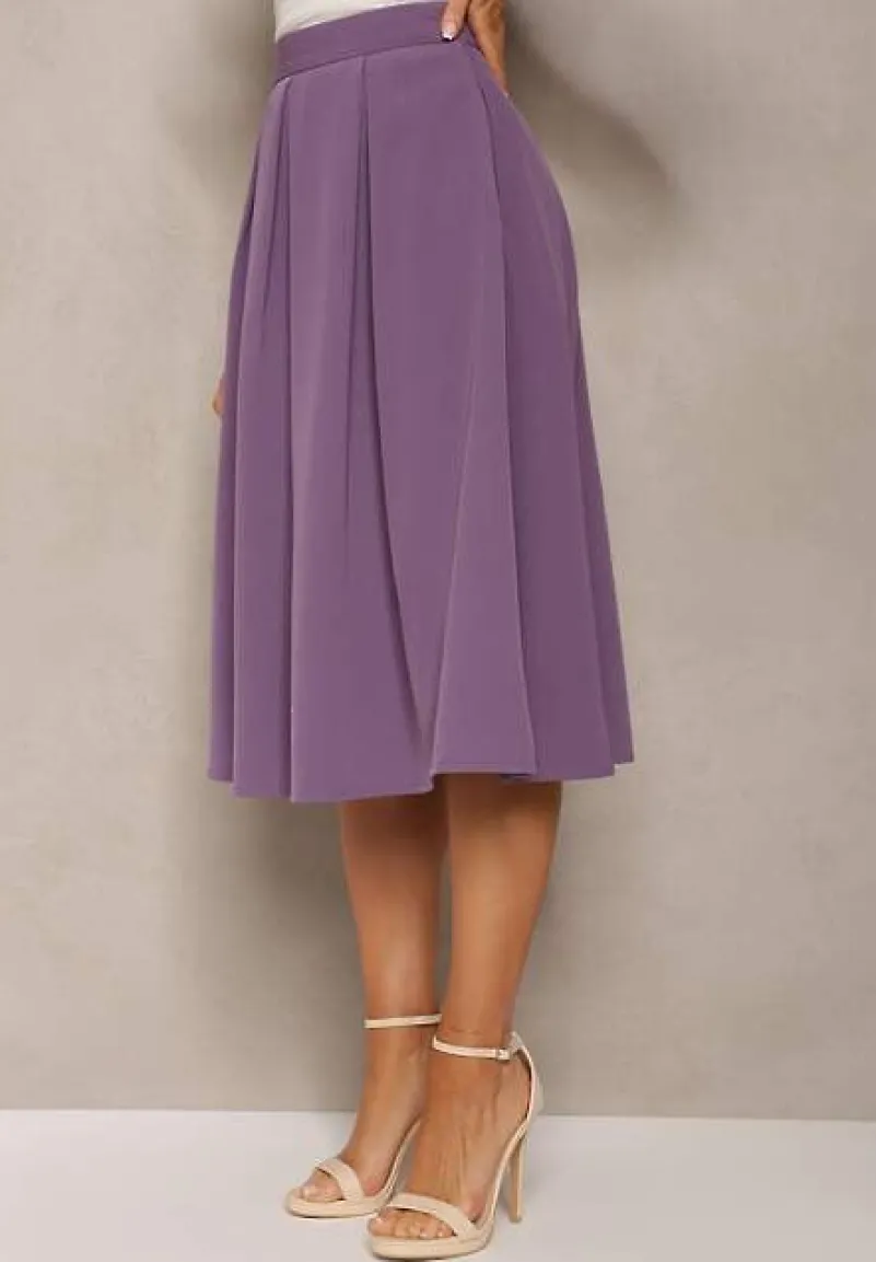 Fioletowa Spódnica Midi z Szerokim Plisowaniem i Rozkloszowanym Dołem Helenesa
