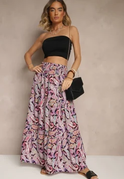 Fioletowa Spódnica Rozkloszowana High Waist z Motywem Paisley Nevolissa
