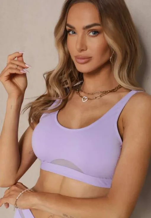 Fioletowe Bikini Biustonosz i Majtki Typu Figi Zdobione Siateczką Natelina