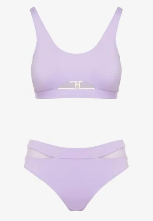 Fioletowe Bikini Biustonosz i Majtki Typu Figi Zdobione Siateczką Natelina