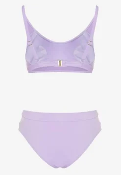 Fioletowe Bikini Biustonosz i Majtki Typu Figi Zdobione Siateczką Natelina