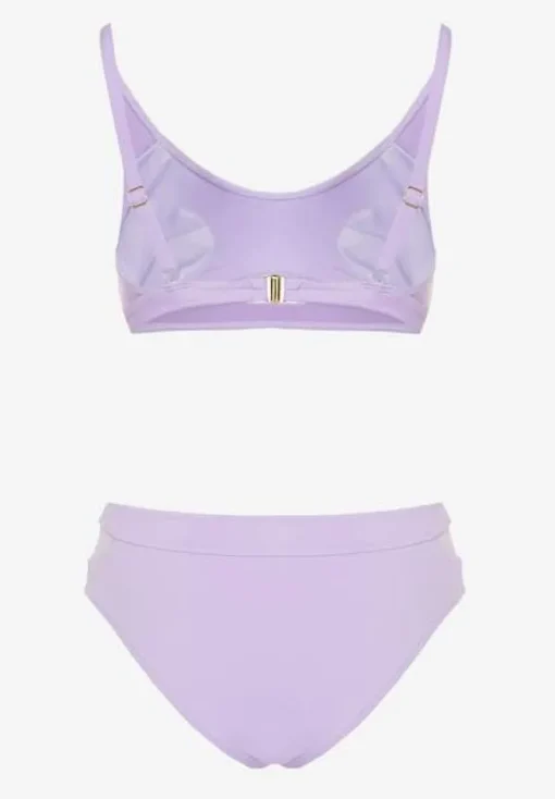 Fioletowe Bikini Biustonosz i Majtki Typu Figi Zdobione Siateczką Natelina
