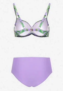 Fioletowe Bikini Biustonosz w Liście i Majtki Figi z Siateczkowymi Wstawkami Kinalea