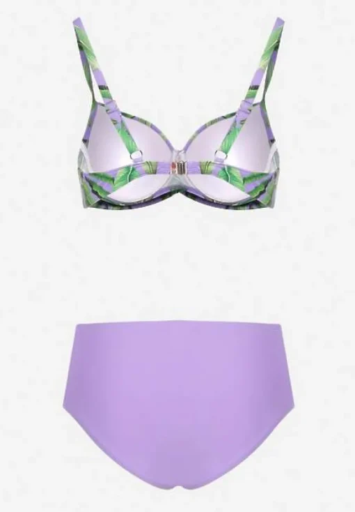 Fioletowe Bikini Biustonosz w Liście i Majtki Figi z Siateczkowymi Wstawkami Kinalea