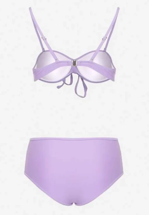 Fioletowe Bikini Biustonosz i Majtki Figi High Waist z Siateczkowymi Zdobieniami Kinovia