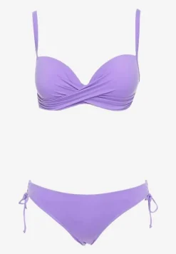 Fioletowe Bikini Biustonosz na Cienkich Ramiączkach z Regulacją i 2 Pary Majtek z Wiązaniem i Regulacją Pammarie