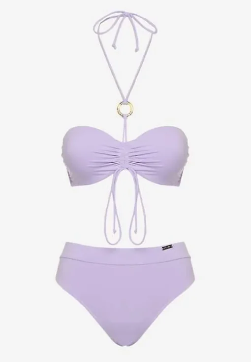 Fioletowe Bikini Figi i Usztywniany Biustonosz z Regulowanymi Ramiączkami Ozdobiony Sznurkiem Rosbia