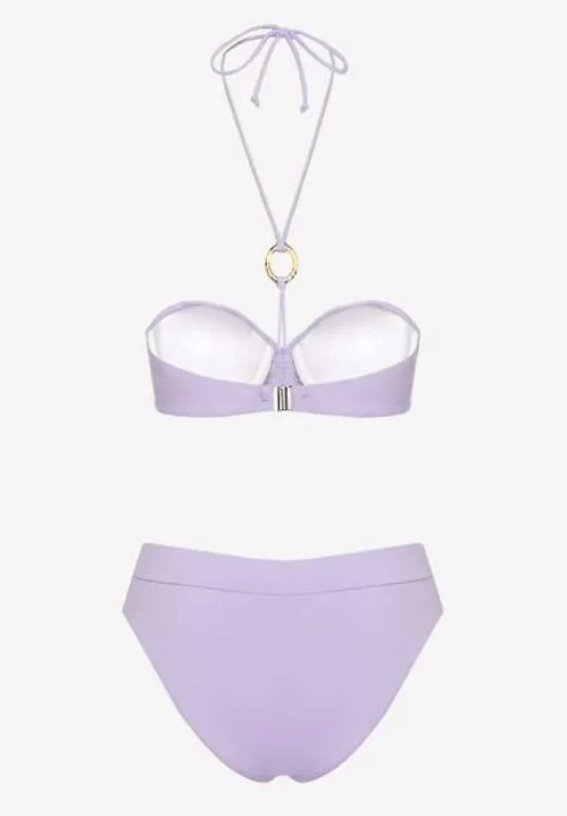 Fioletowe Bikini Figi i Usztywniany Biustonosz z Regulowanymi Ramiączkami Ozdobiony Sznurkiem Rosbia