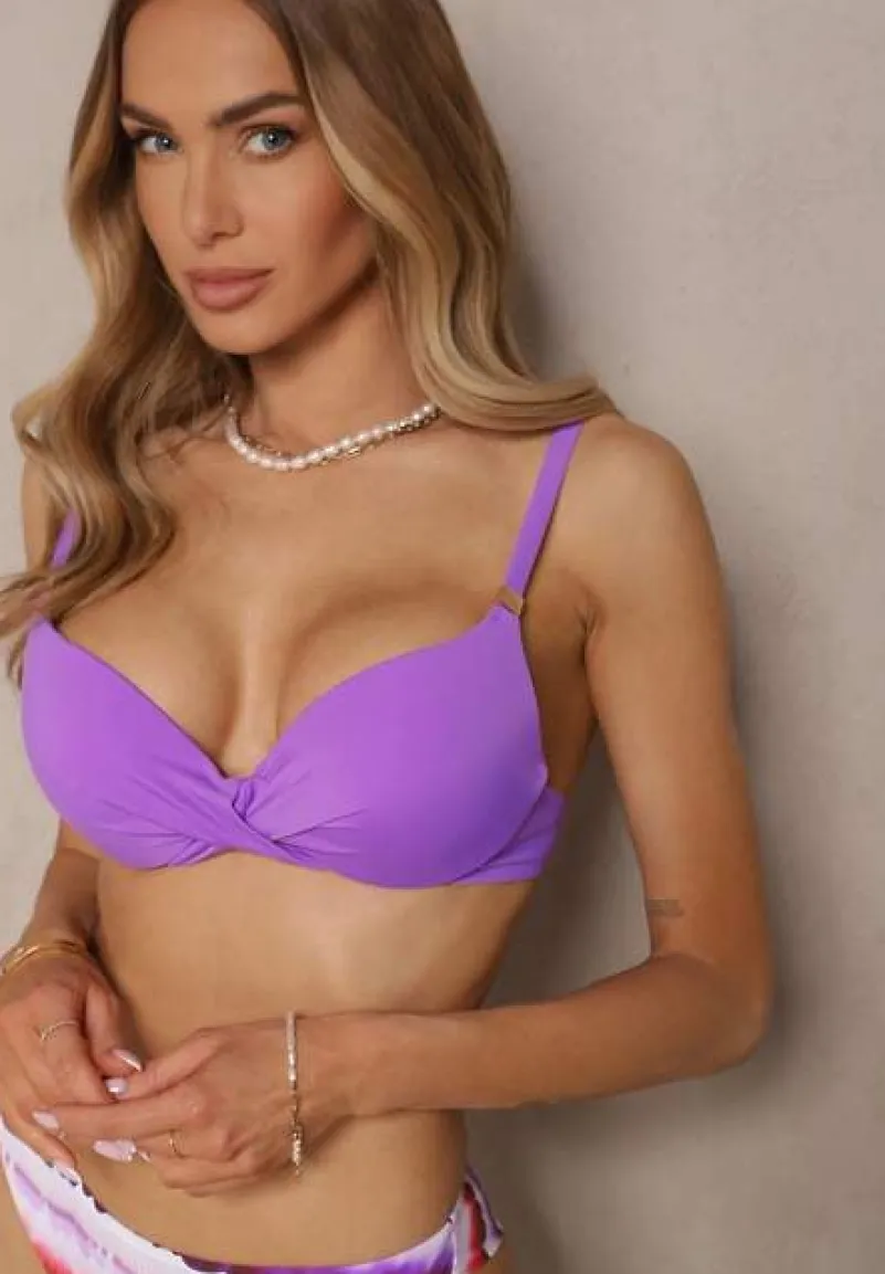 Fioletowe Bikini Majtki Figi Ozdobione Nadrukiem i Biustonosz Natinalia