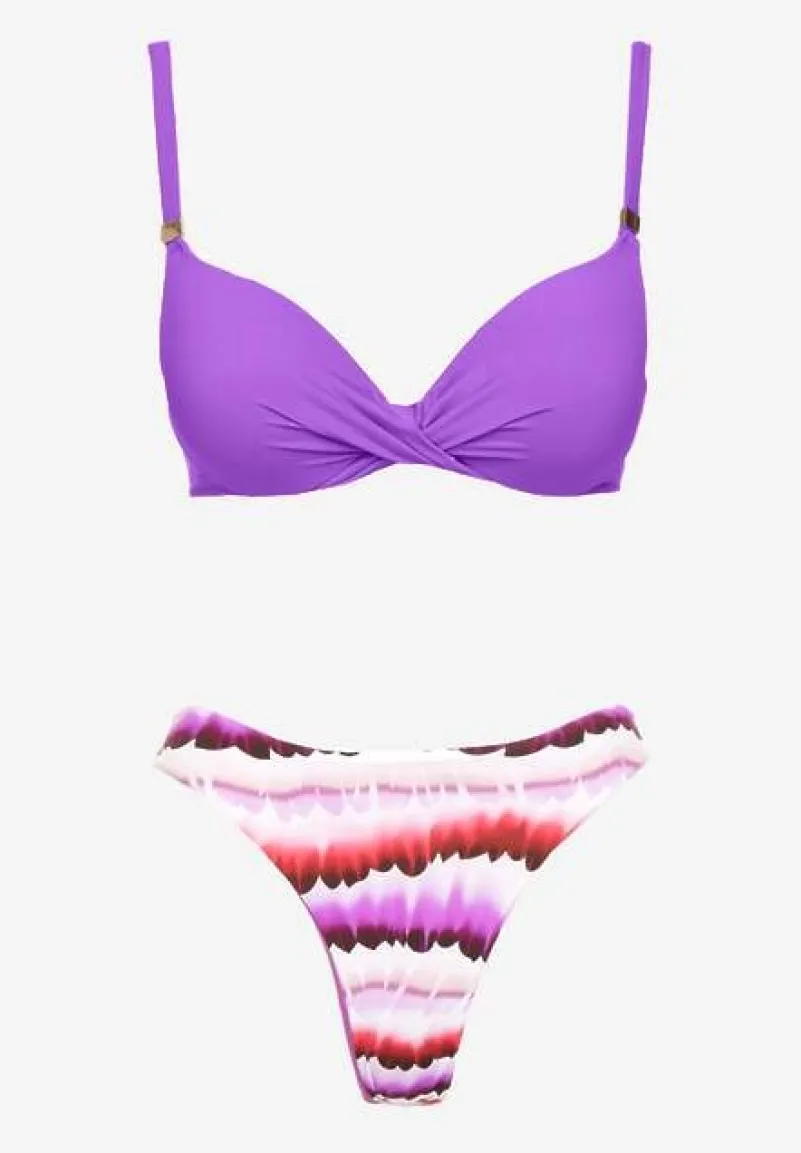 Fioletowe Bikini Majtki Figi Ozdobione Nadrukiem i Biustonosz Natinalia