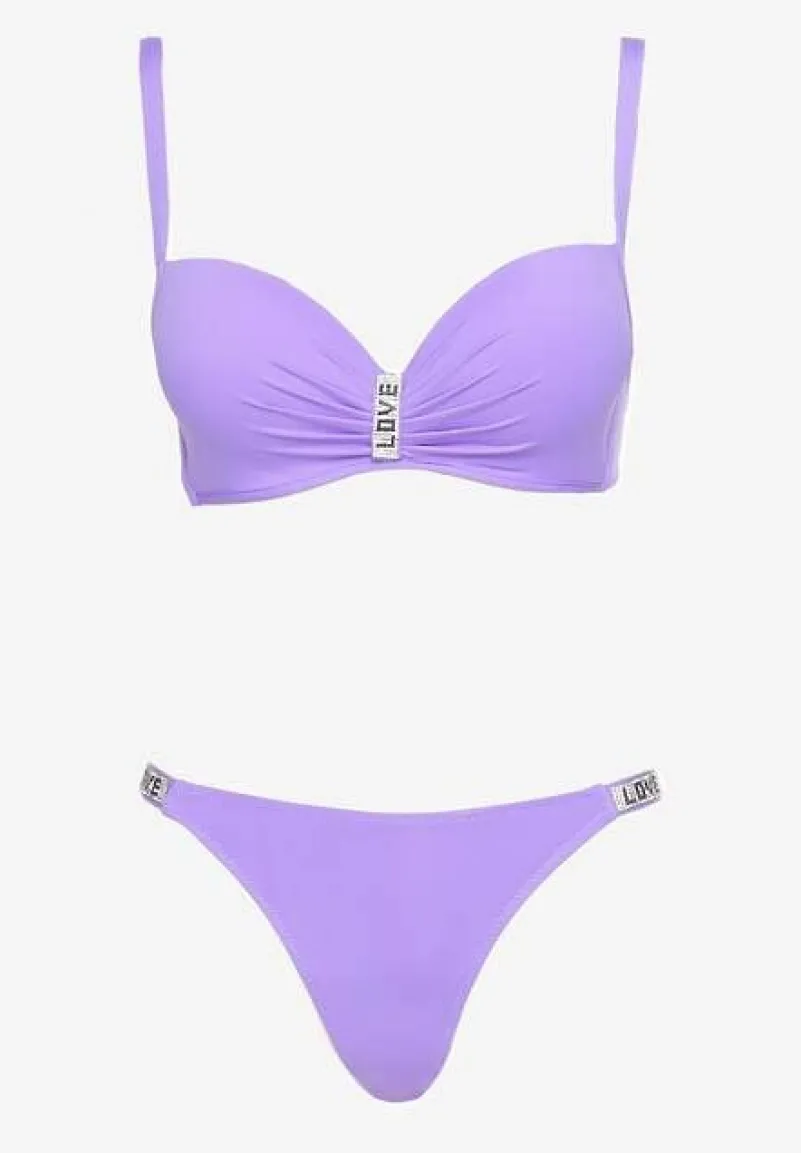 Fioletowe Bikini z Cyrkoniami i Regulowanymi Ramiączkami Tloen