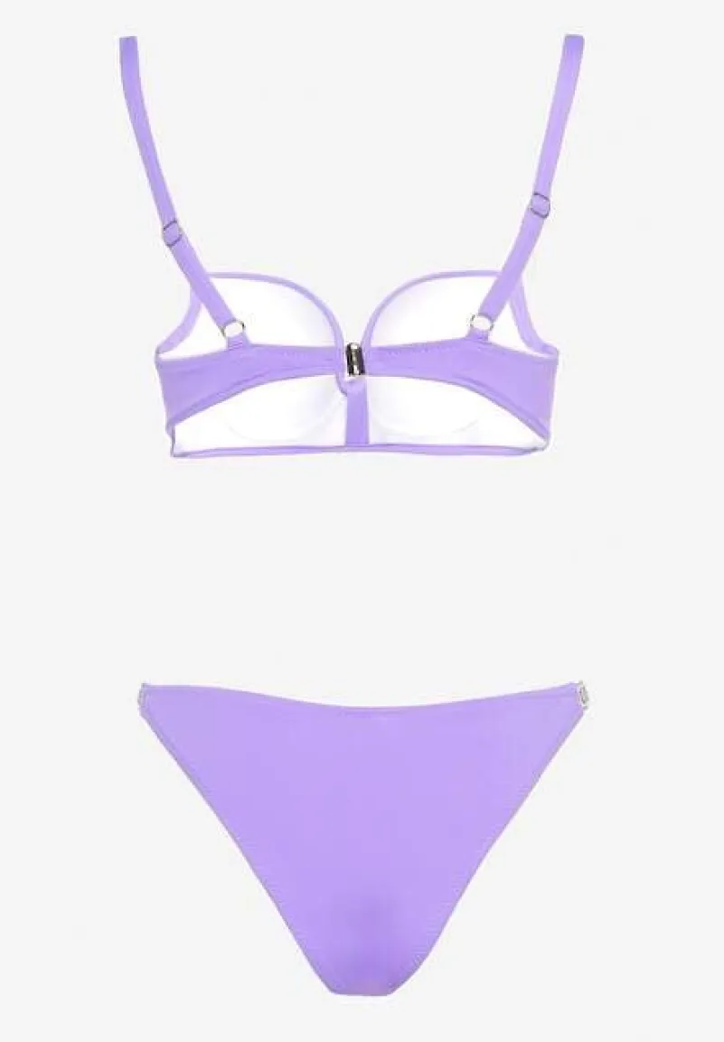Fioletowe Bikini z Cyrkoniami i Regulowanymi Ramiączkami Tloen