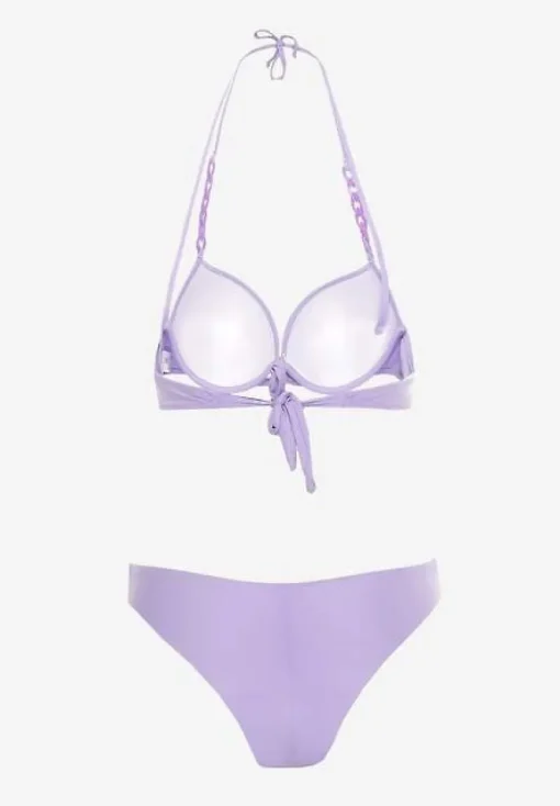 Fioletowe Bikini z Usztywnianym Biustonoszem Wykończonym Łańcuszkiem z Elastycznymi Majtkami Mamarie