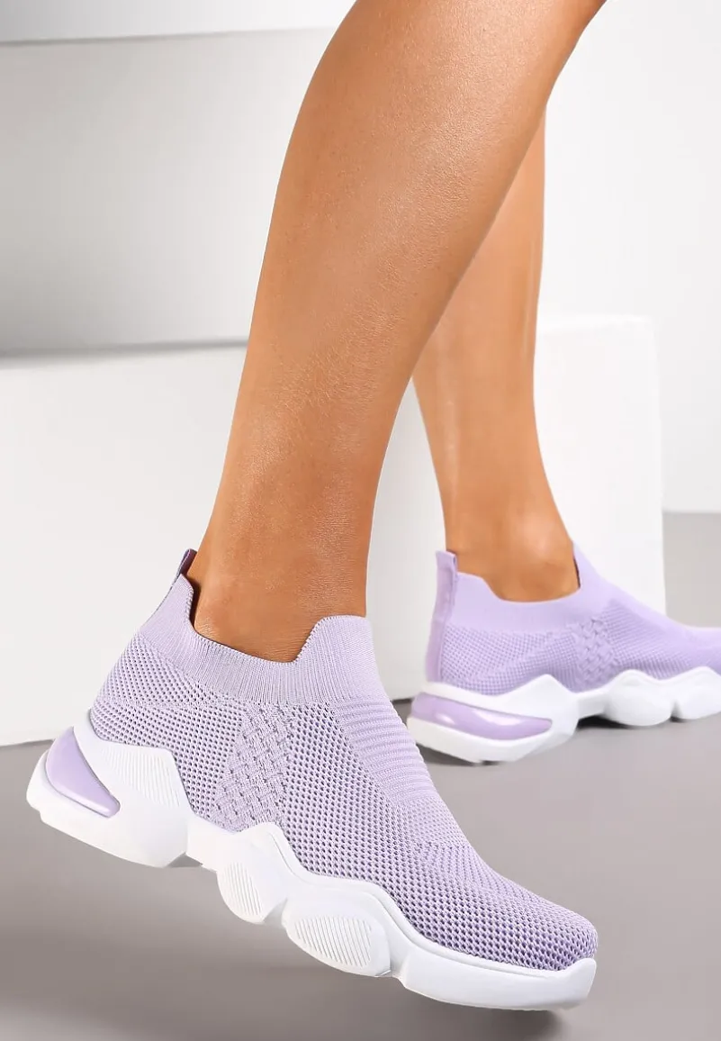 Fioletowe Buty Sportowe na Grubej Podeszwie z Elastyczną Cholewką Awida