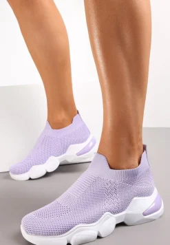 Fioletowe Buty Sportowe na Grubej Podeszwie z Elastyczną Cholewką Awida