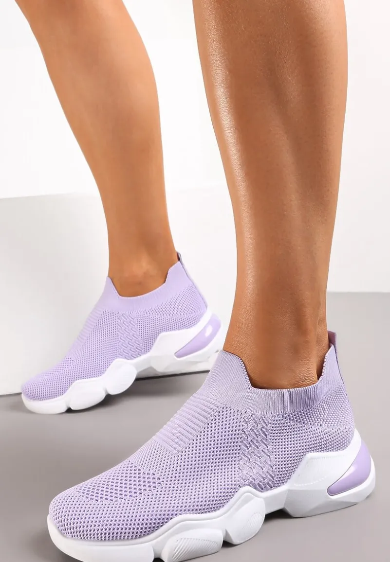 Fioletowe Buty Sportowe na Grubej Podeszwie z Elastyczną Cholewką Awida