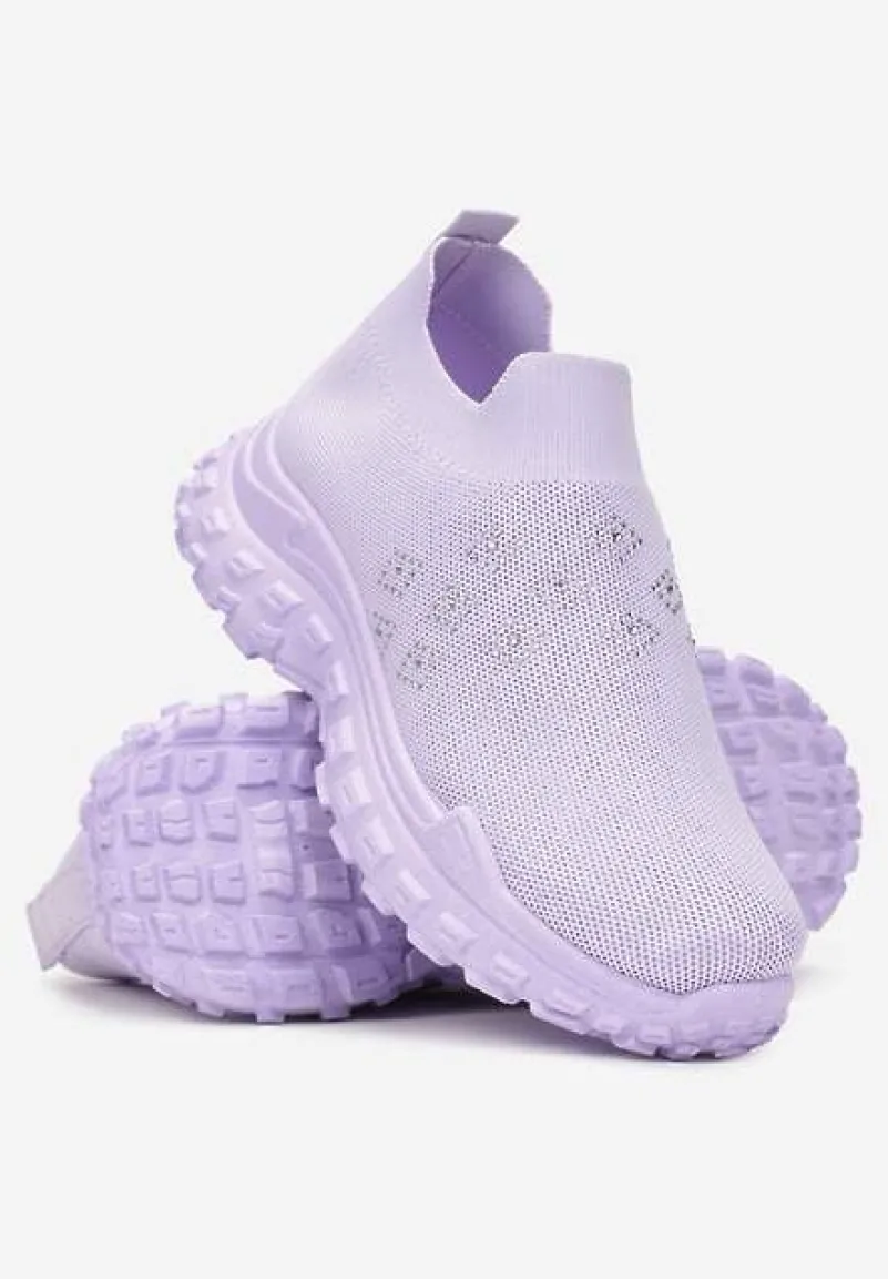 Fioletowe Buty Sportowe na Grubej Podeszwie z Elastyczną Cholewką z Cyrkoniami Kolby