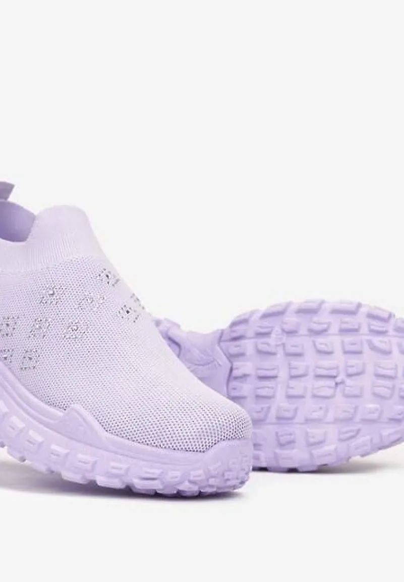 Fioletowe Buty Sportowe na Grubej Podeszwie z Elastyczną Cholewką z Cyrkoniami Kolby