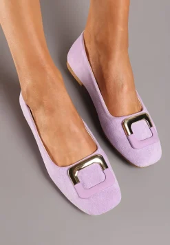 Fioletowe Casualowe Balerinki na Płaskiej Podeszwie z Metaliczną Aplikacją Chrissti