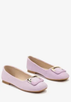 Fioletowe Casualowe Balerinki na Płaskiej Podeszwie z Metaliczną Aplikacją Chrissti