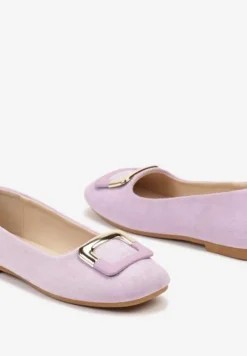 Fioletowe Casualowe Balerinki na Płaskiej Podeszwie z Metaliczną Aplikacją Chrissti