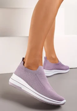 Fioletowe Casualowe Buty Sportowe na Płaskiej Podeszwie bez Zapięcia Adalora