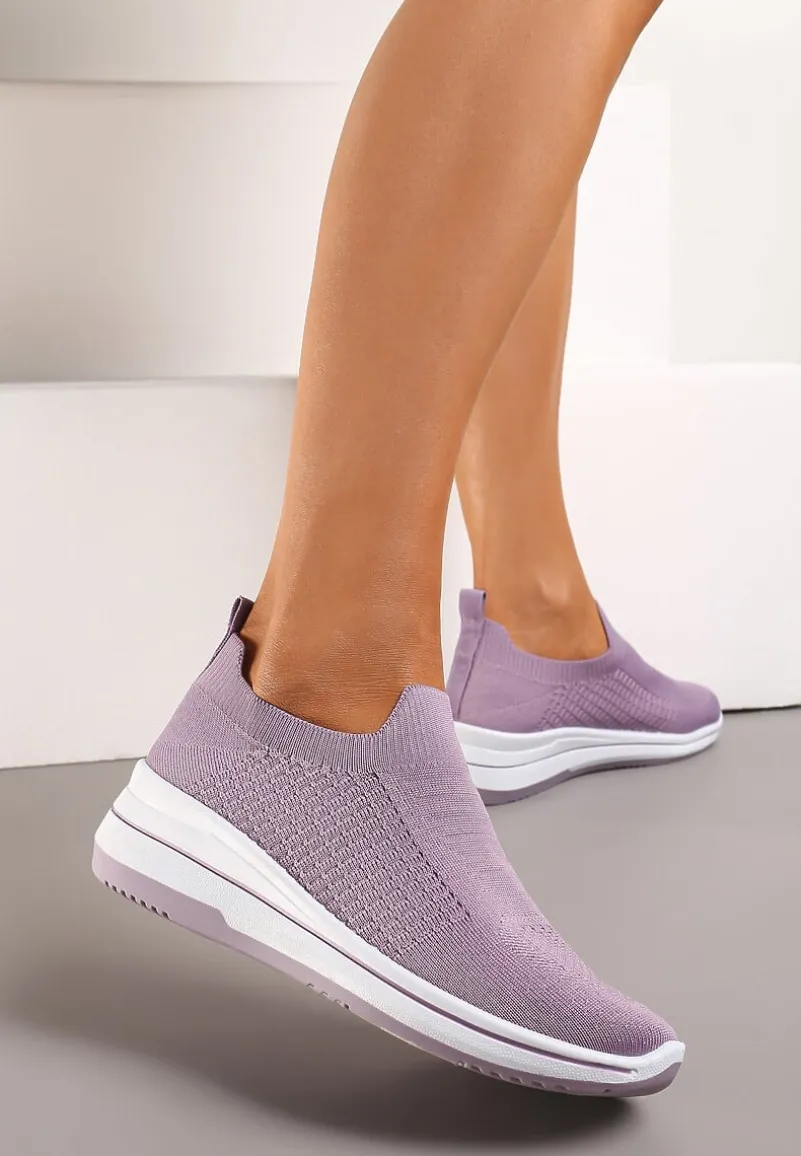 Fioletowe Casualowe Buty Sportowe na Płaskiej Podeszwie bez Zapięcia Adalora