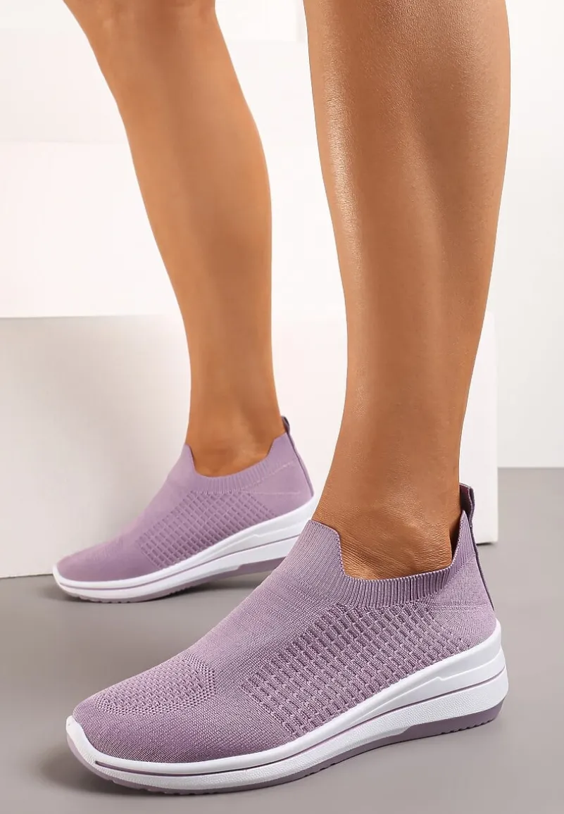Fioletowe Casualowe Buty Sportowe na Płaskiej Podeszwie bez Zapięcia Adalora