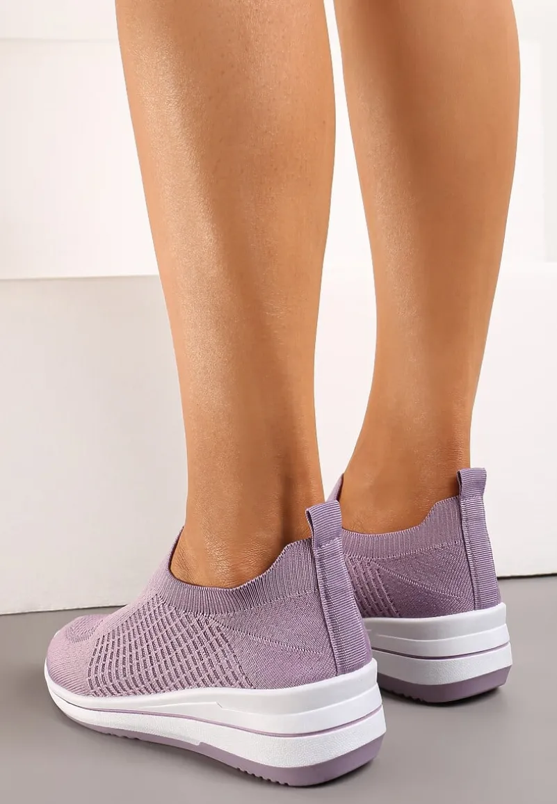Fioletowe Casualowe Buty Sportowe na Płaskiej Podeszwie bez Zapięcia Adalora