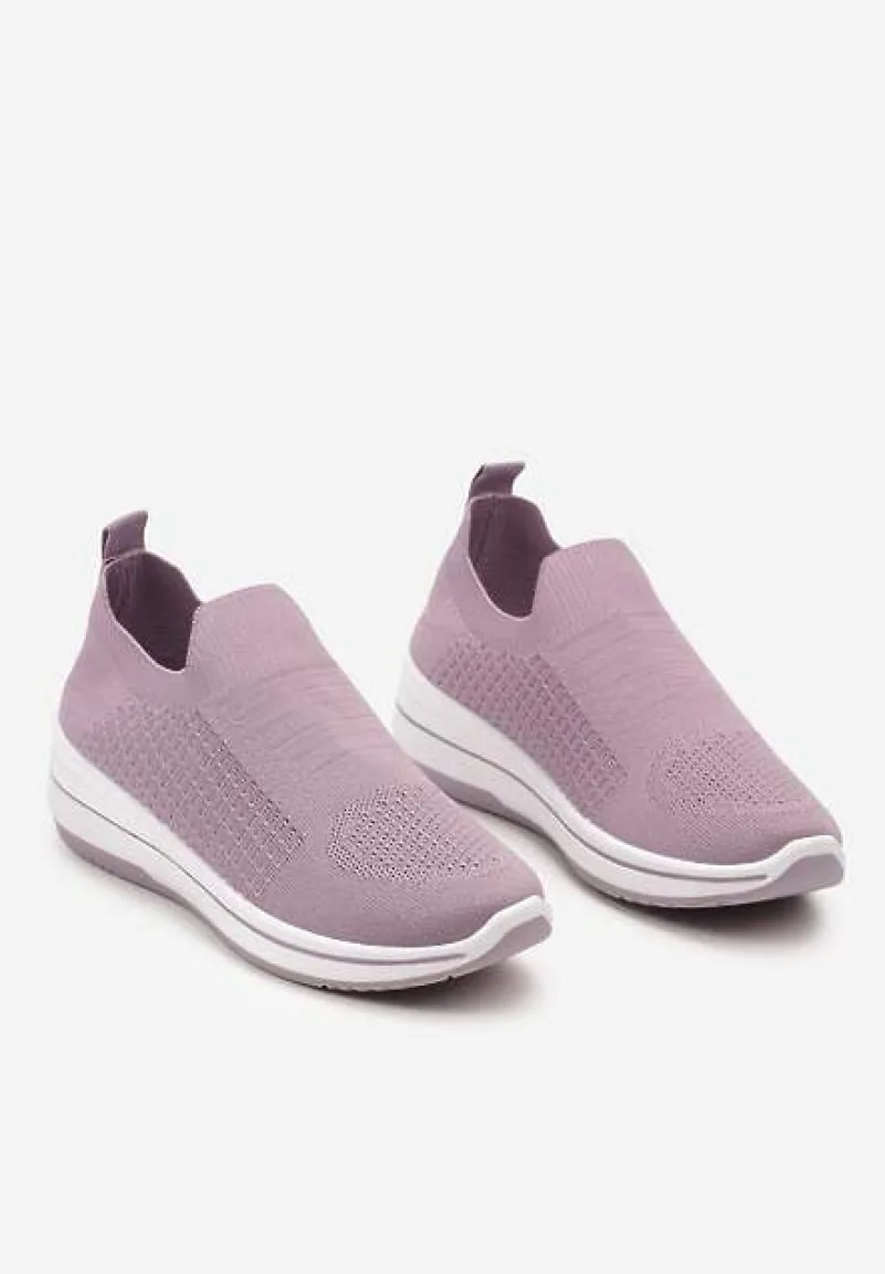 Fioletowe Casualowe Buty Sportowe na Płaskiej Podeszwie bez Zapięcia Adalora