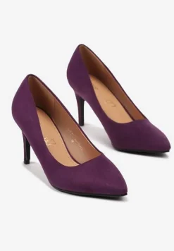 Fioletowe Casualowe Czółenka na Szpilce z Wkładką ze Skóry Naturalnej Cleinae
