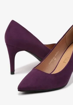 Fioletowe Casualowe Czółenka na Szpilce z Wkładką ze Skóry Naturalnej Cleinae