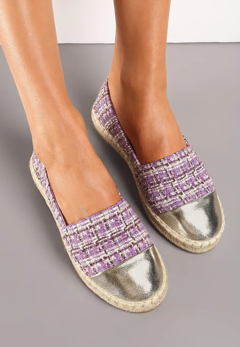 Fioletowe Espadryle z Tweedowego Materiału z Plecionką na Podeszwie Hexiria