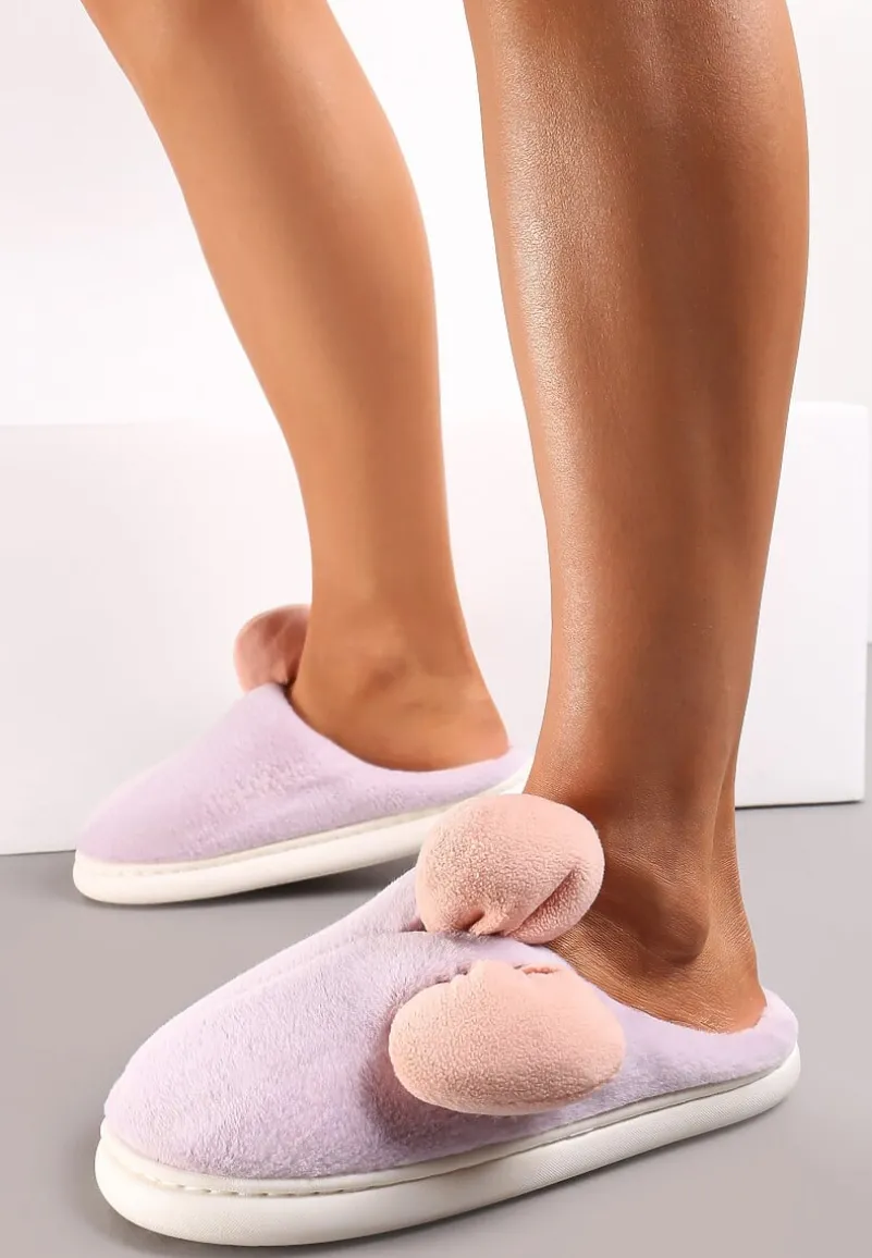 Fioletowe Futerkowe Kapcie z Pluszową Kokardką Vlemona